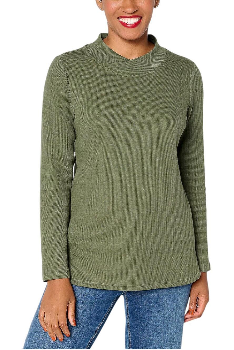 Denim & Co. Women's Essentials Waffle Knit Top Light Olive - Regular